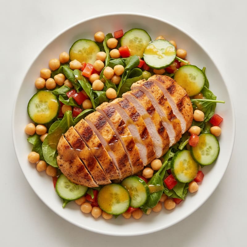 Grilled Turkey Breast Salad with Chickpeas and Crunchy Vegetables