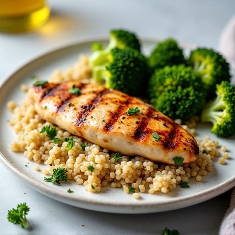 Grilled Chicken Breast with Quinoa and Roasted Broccoli