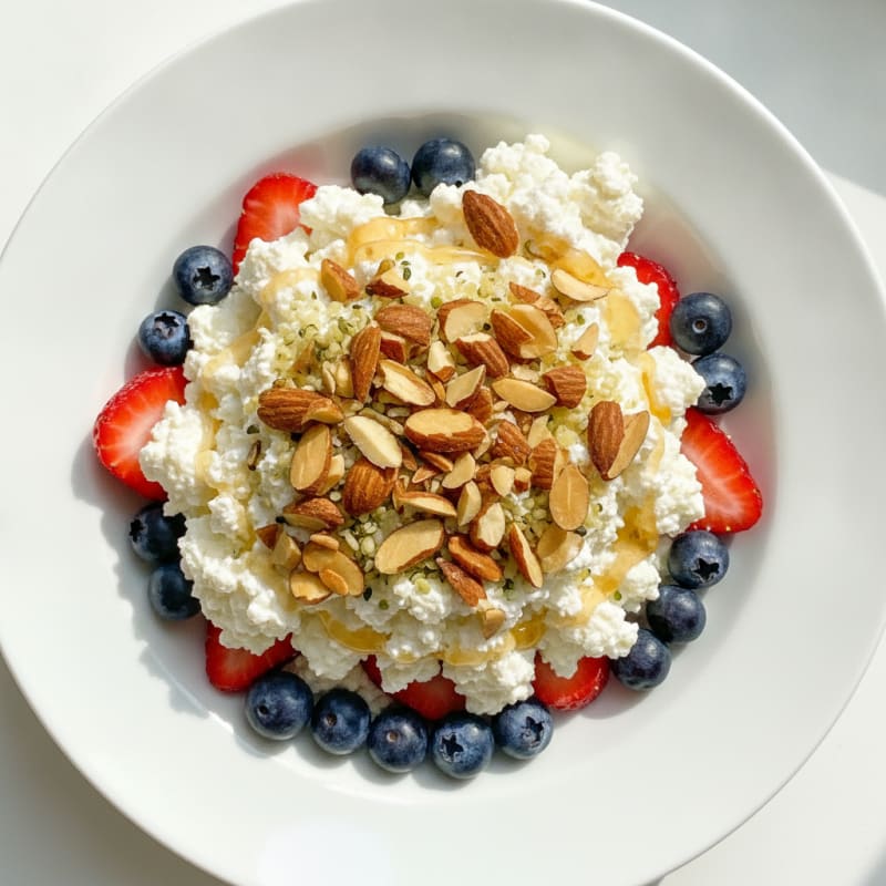 Creamy Cottage Cheese and Berry Protein Parfait with Almonds