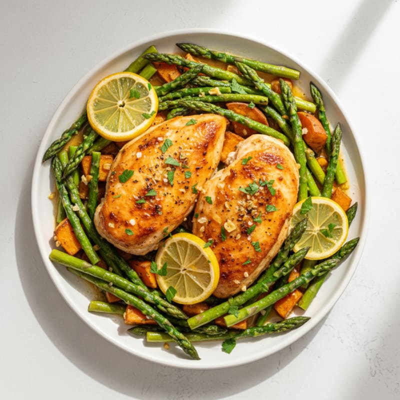 Tender Lemon-Herb Roasted Chicken with Asparagus