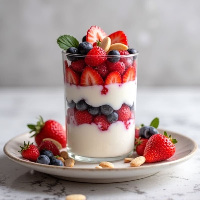 Greek Yogurt Protein Parfait with Mixed Berries and Almonds