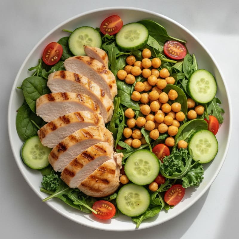 Grilled Turkey Breast with Mixed Greens and Chickpeas