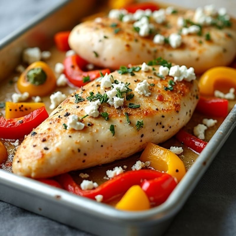 Sheet Pan Lemon Herb Chicken with Roasted Bell Peppers and Feta