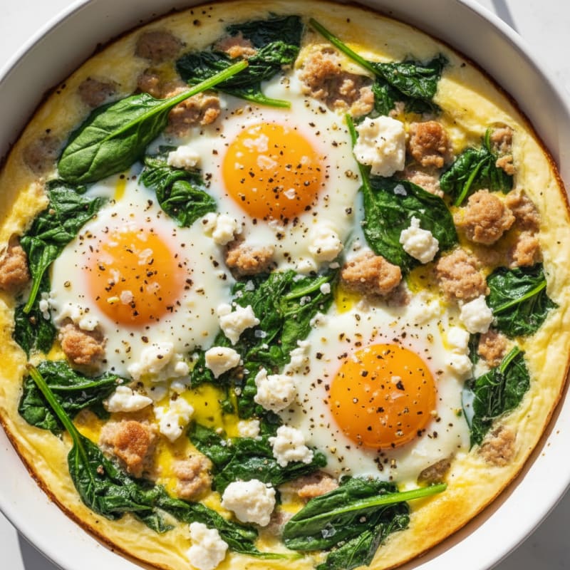 Baked Eggs with Sautéed Spinach