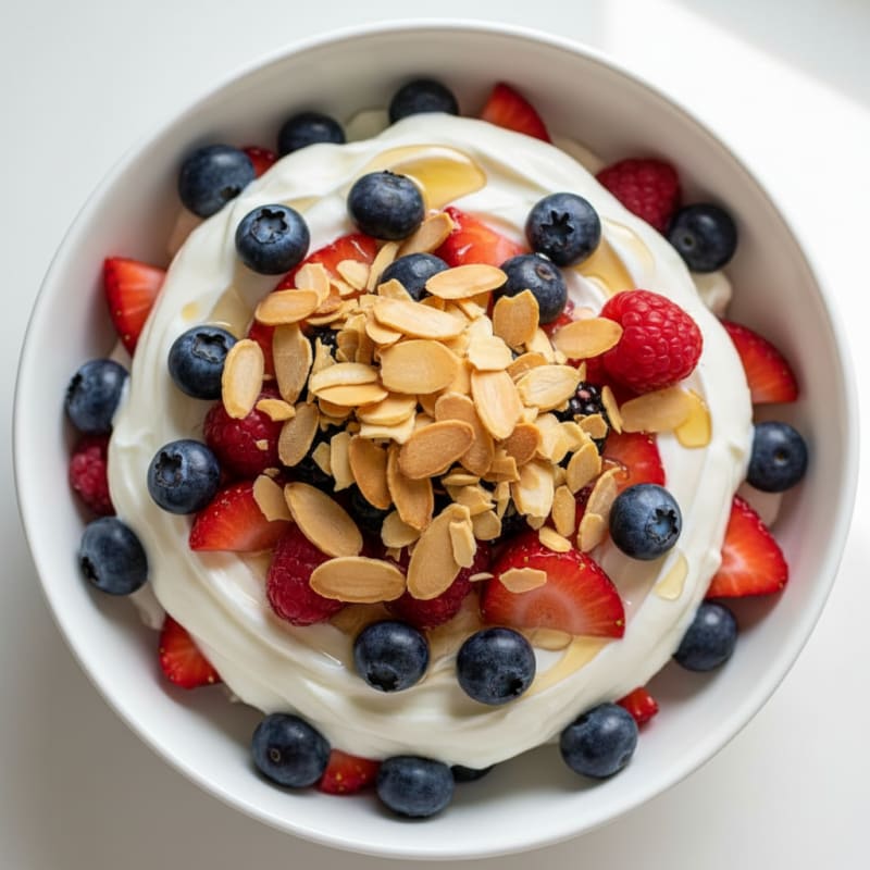 Greek Yogurt Protein Parfait with Mixed Berries and Almonds