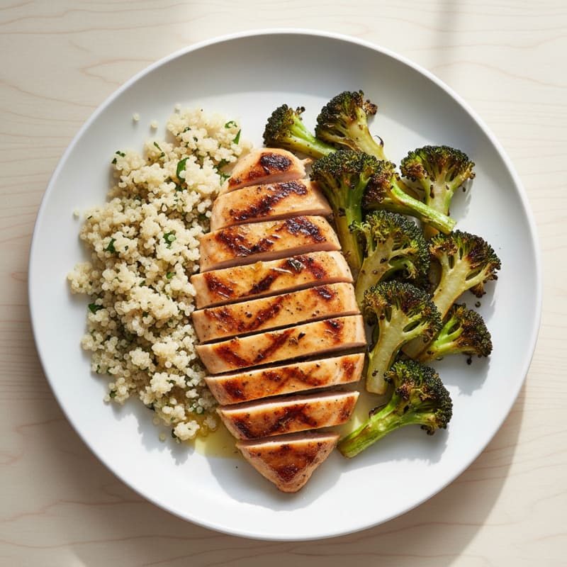 Grilled Chicken Breast with Quinoa and Roasted Broccoli