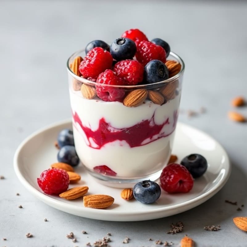 Greek Yogurt Protein Parfait with Mixed Berries and Almonds