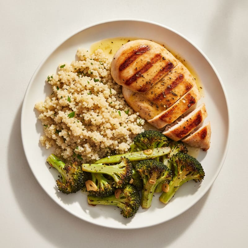 Grilled Chicken Breast with Quinoa and Roasted Broccoli