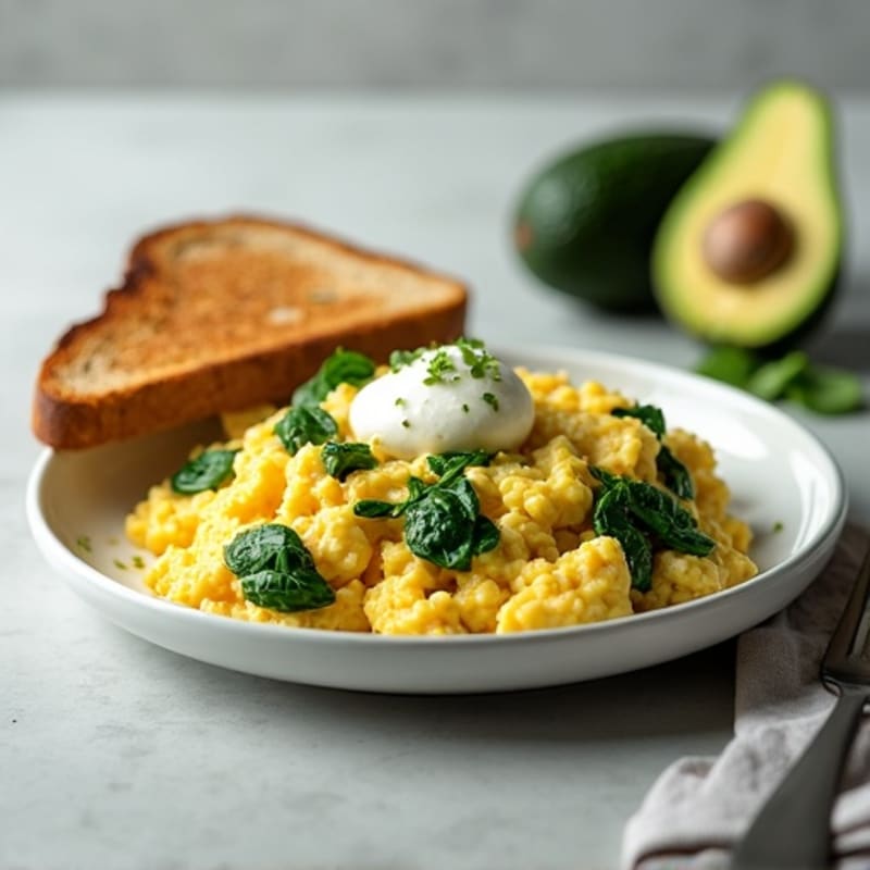 Egg White and Spinach Scramble with Cottage Cheese