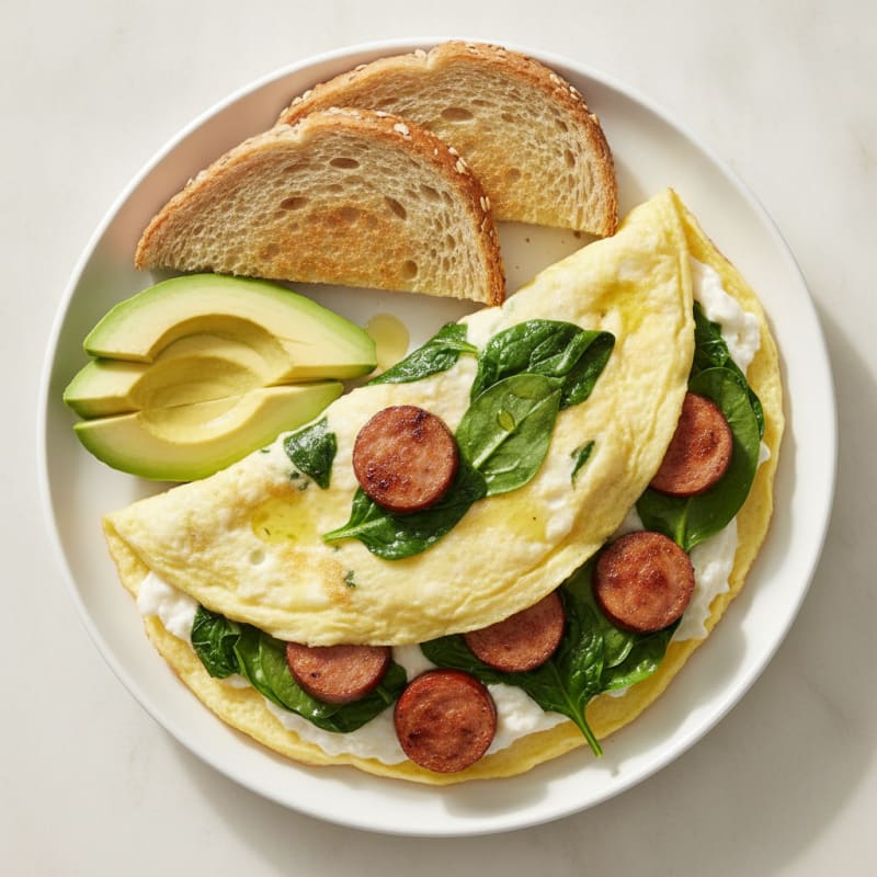 Egg White Spinach Omelette with Turkey Sausage
