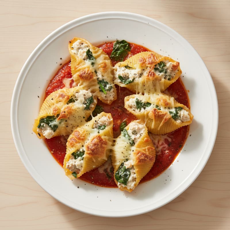 Spinach Ricotta Stuffed Shells Baked with Marinara