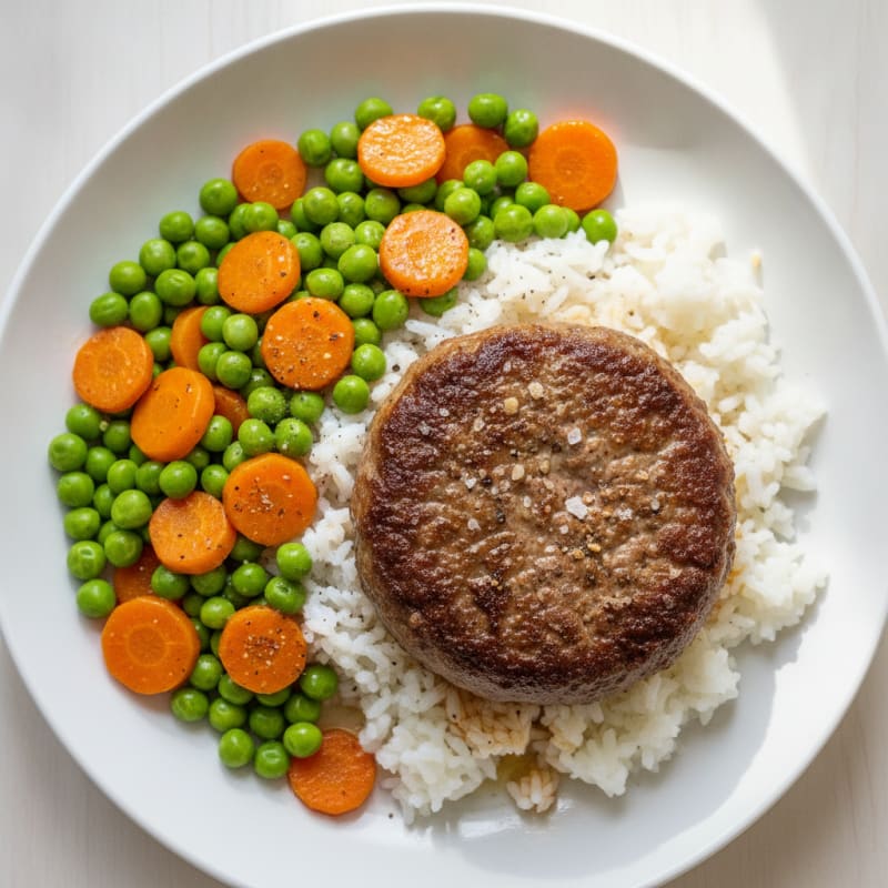 Beef Burger Patty with Peas and Carrots