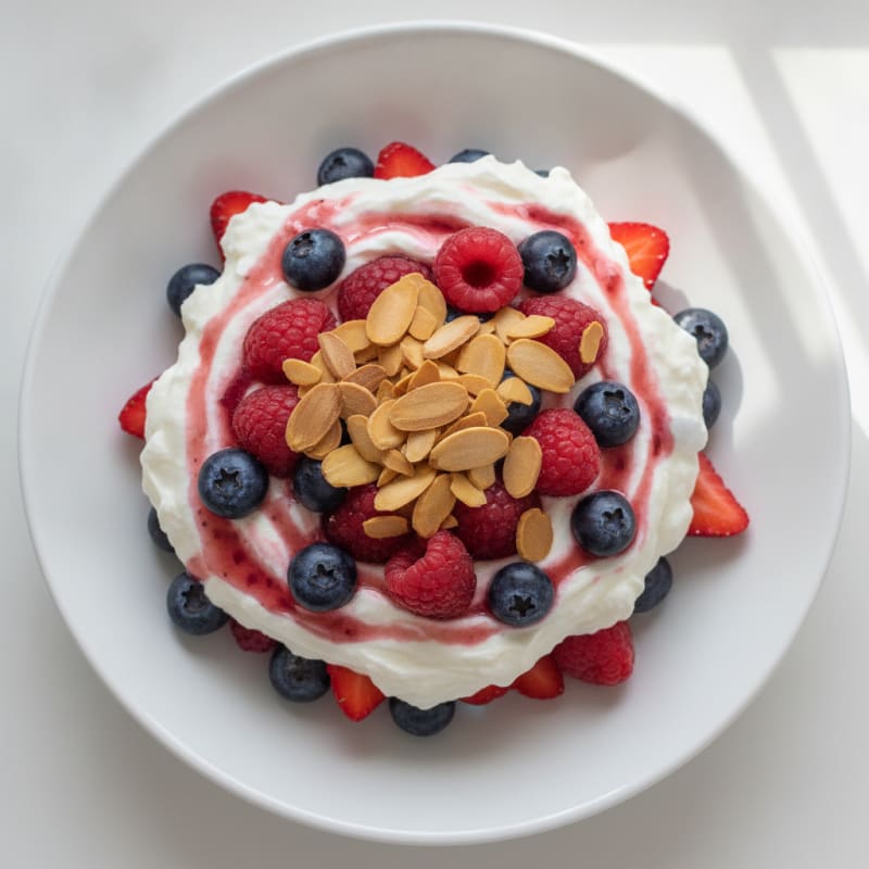 Greek Yogurt Protein Parfait with Mixed Berries and Almonds