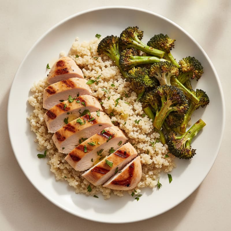 Grilled Chicken Breast with Quinoa and Roasted Broccoli