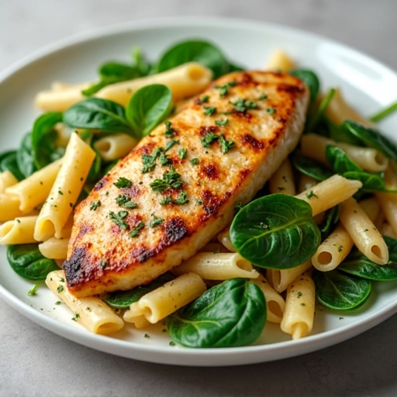 Chicken Pesto Whole Wheat Pasta with Fresh Spinach
