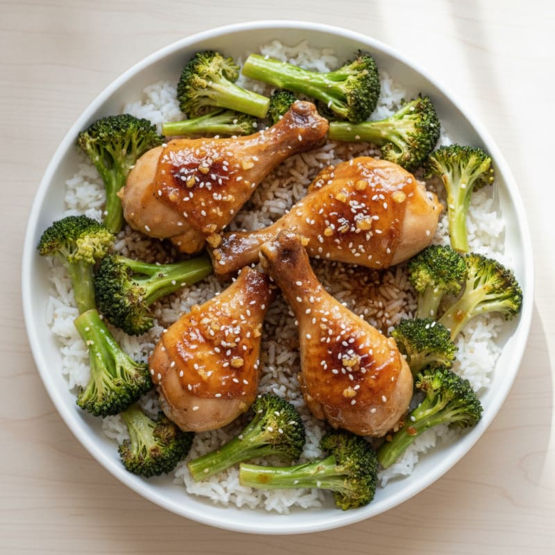 Sheet Pan Honey-Garlic Chicken Drumsticks with Roasted Broccoli