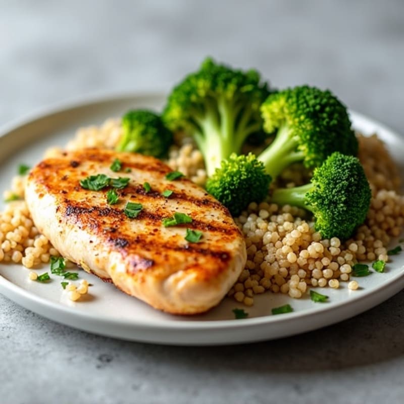 Grilled Chicken Breast with Roasted Broccoli and Quinoa