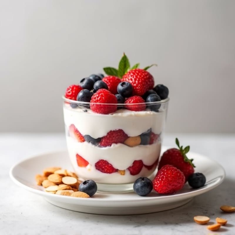 Greek Yogurt Protein Parfait with Mixed Berries and Almonds