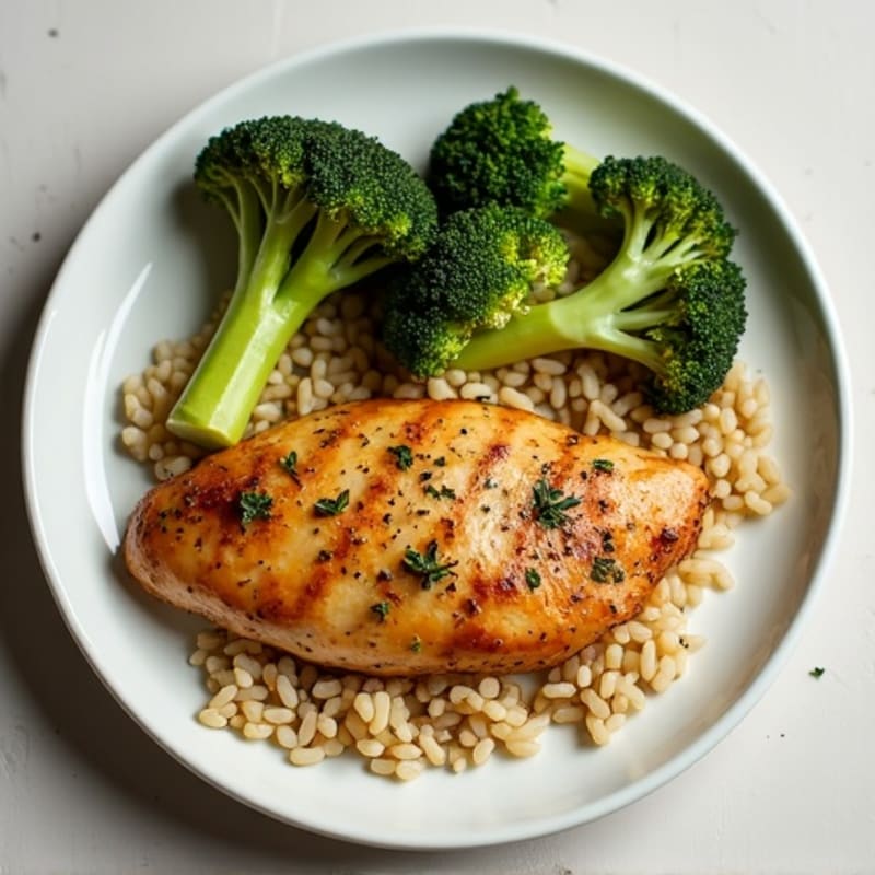 Herb-Roasted Chicken with Brown Rice and Roasted Broccoli