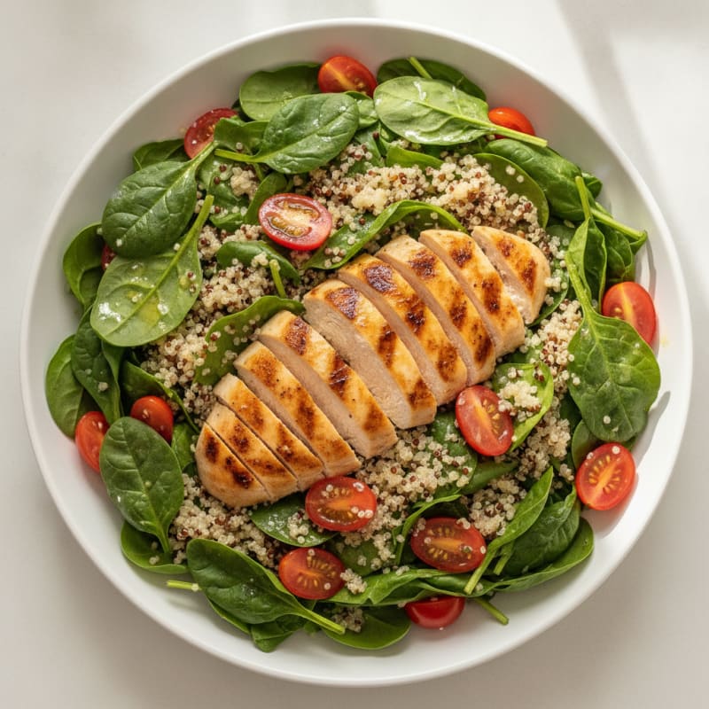 Grilled Chicken and Quinoa Salad with Fresh Spinach