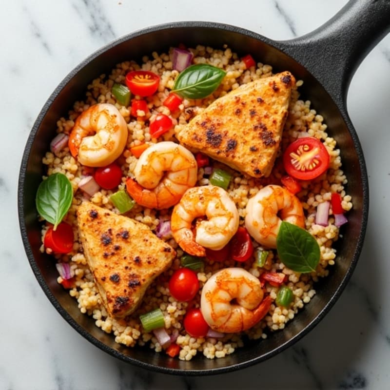 Spicy Shrimp and Chicken Cauliflower Rice Skillet