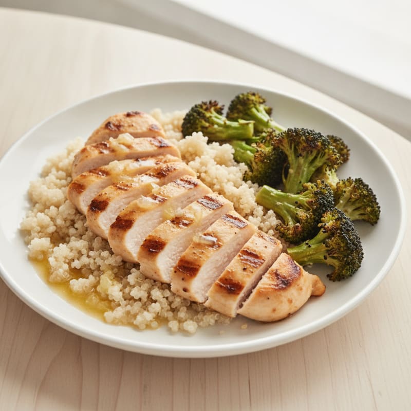 Grilled Chicken Breast with Quinoa and Roasted Broccoli