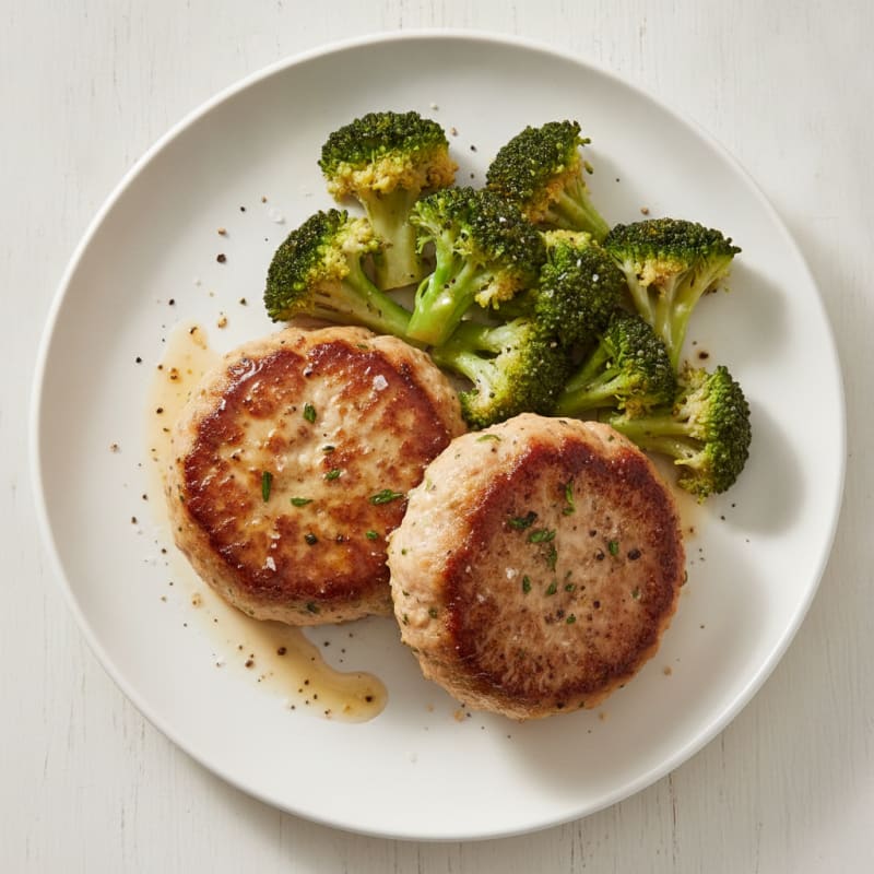 Seared Turkey Patties with Steamed Broccoli