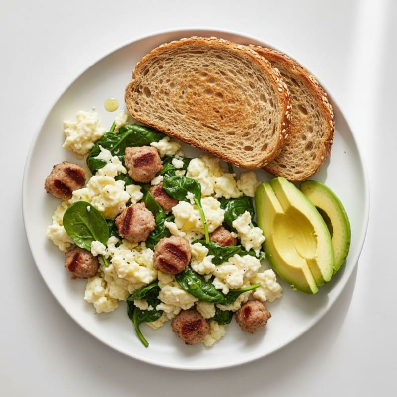 Egg White and Turkey Sausage Scramble with Spinach