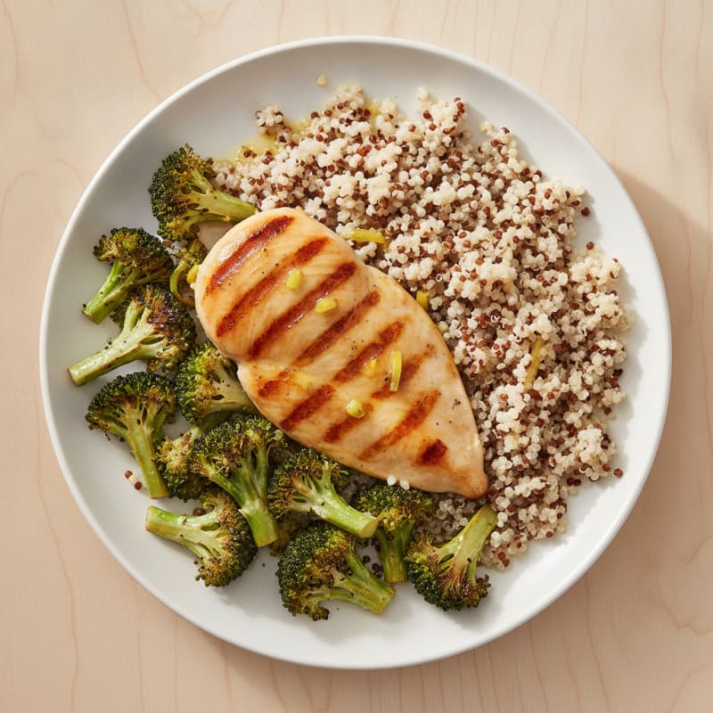 Grilled Chicken Breast with Quinoa and Roasted Broccoli