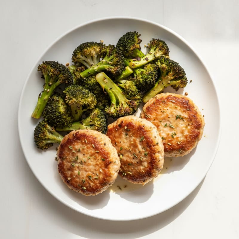 Seared Turkey Patties with Roasted Broccoli
