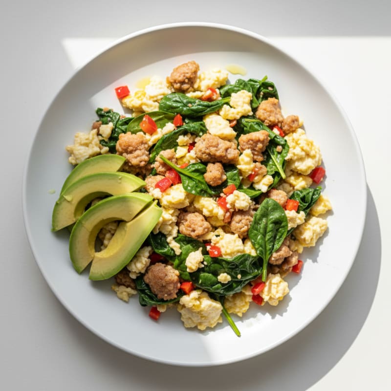 Egg White and Turkey Sausage Scramble with Spinach
