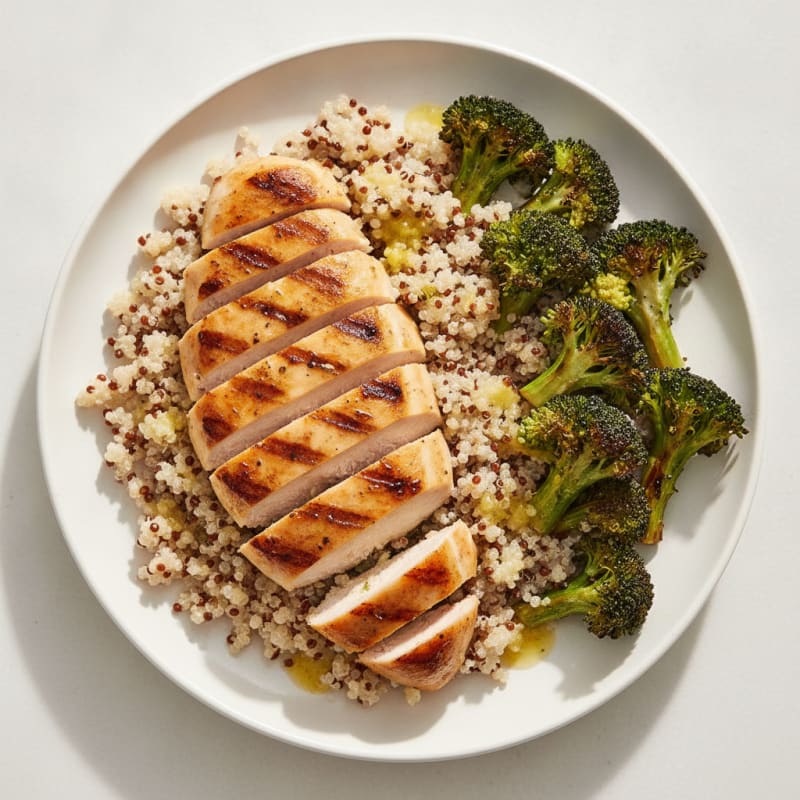 Grilled Chicken Breast with Quinoa and Roasted Broccoli