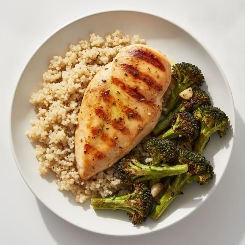 Grilled Chicken Breast with Roasted Broccoli and Quinoa