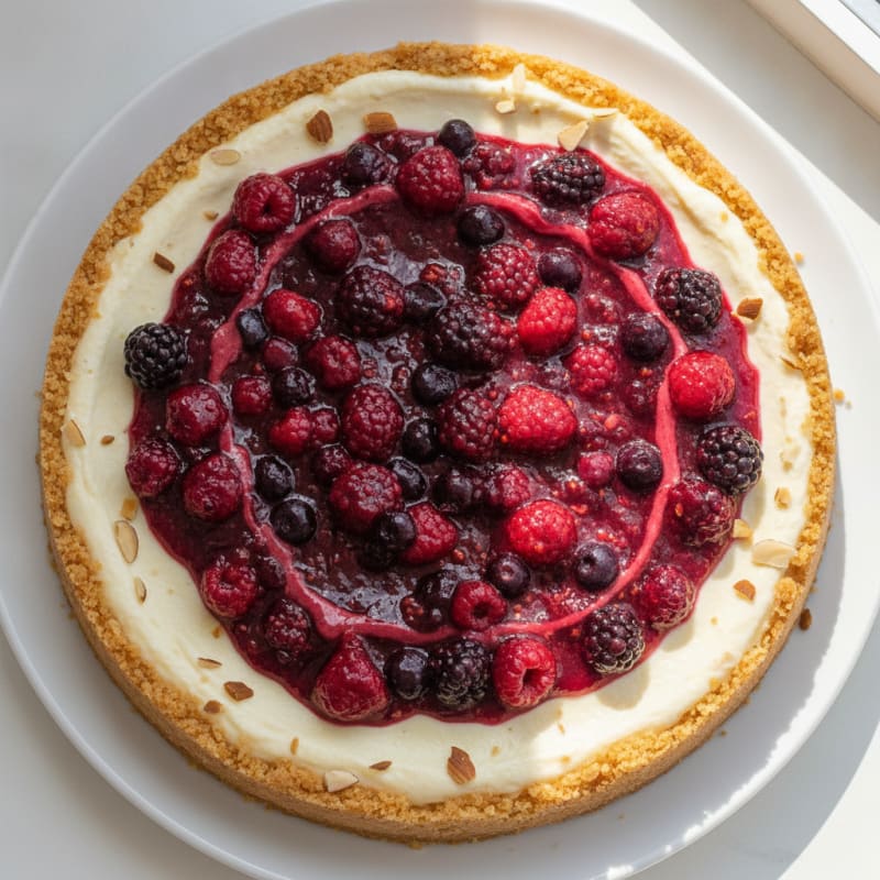 Greek Yogurt Protein Cheesecake with Mixed Berries
