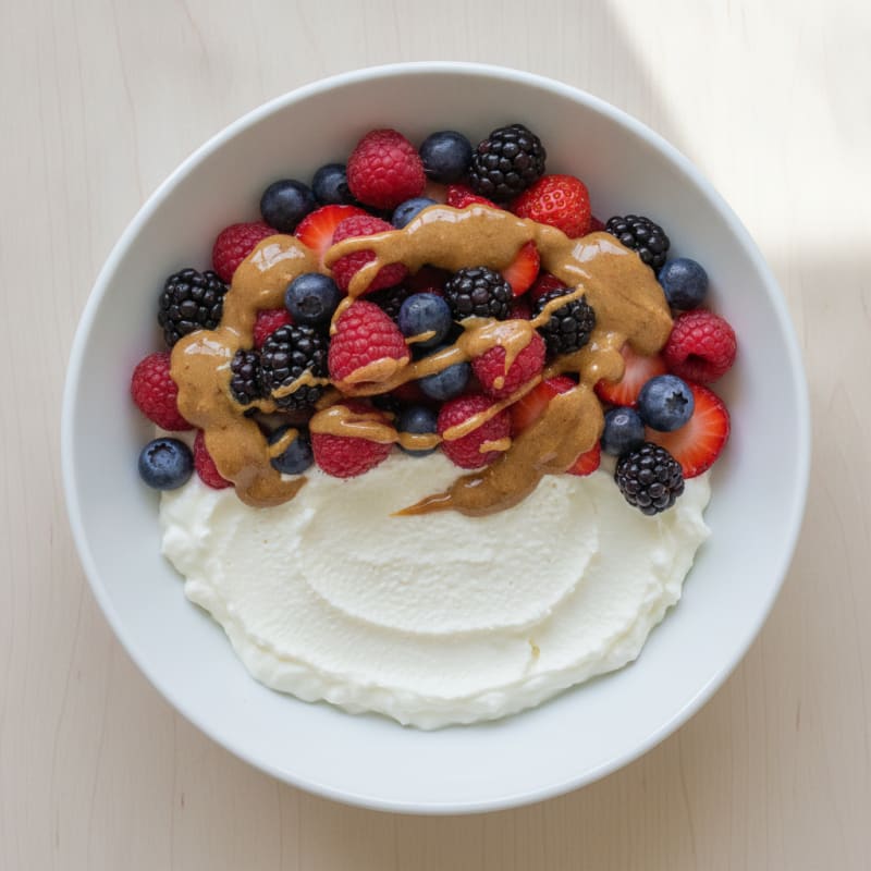 Greek Yogurt Protein Parfait with Mixed Berries and Almond Butter