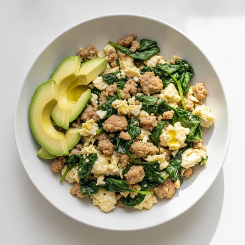 Egg White Scramble with Spinach and Turkey Sausage