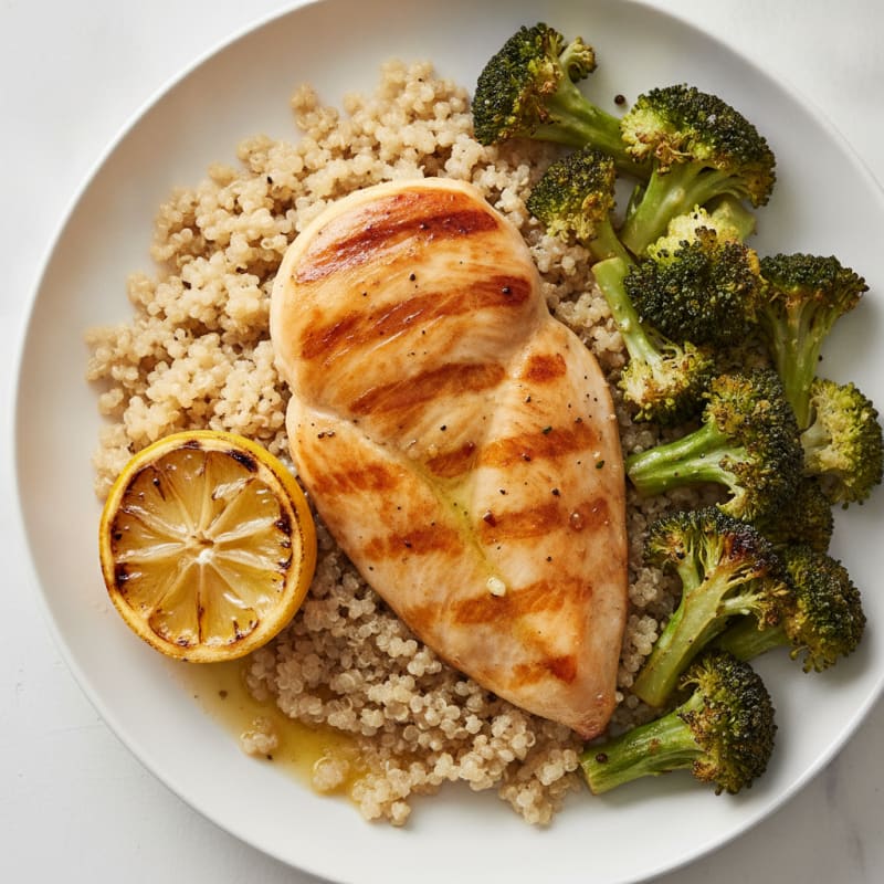 Grilled Chicken Breast with Quinoa and Roasted Broccoli