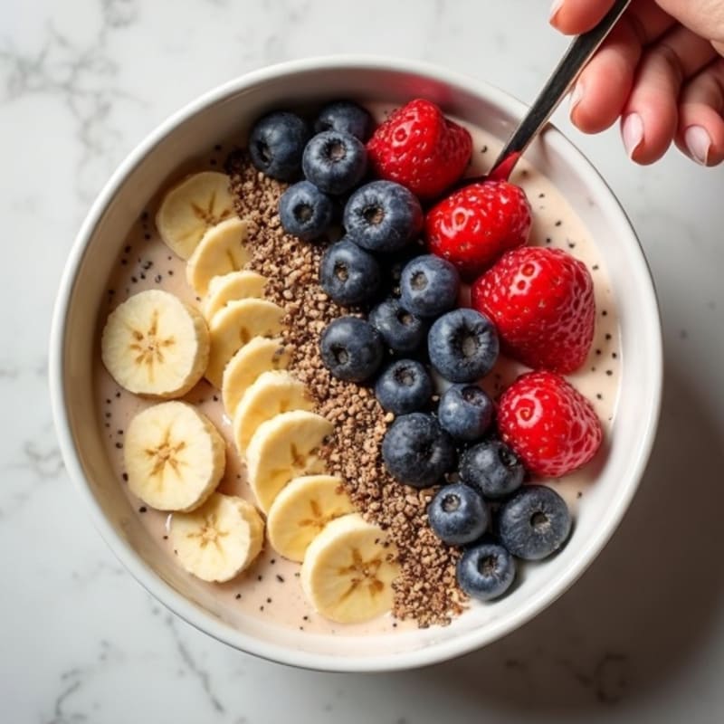 Creamy Coffee Protein Smoothie Bowl with Berries and Seeds