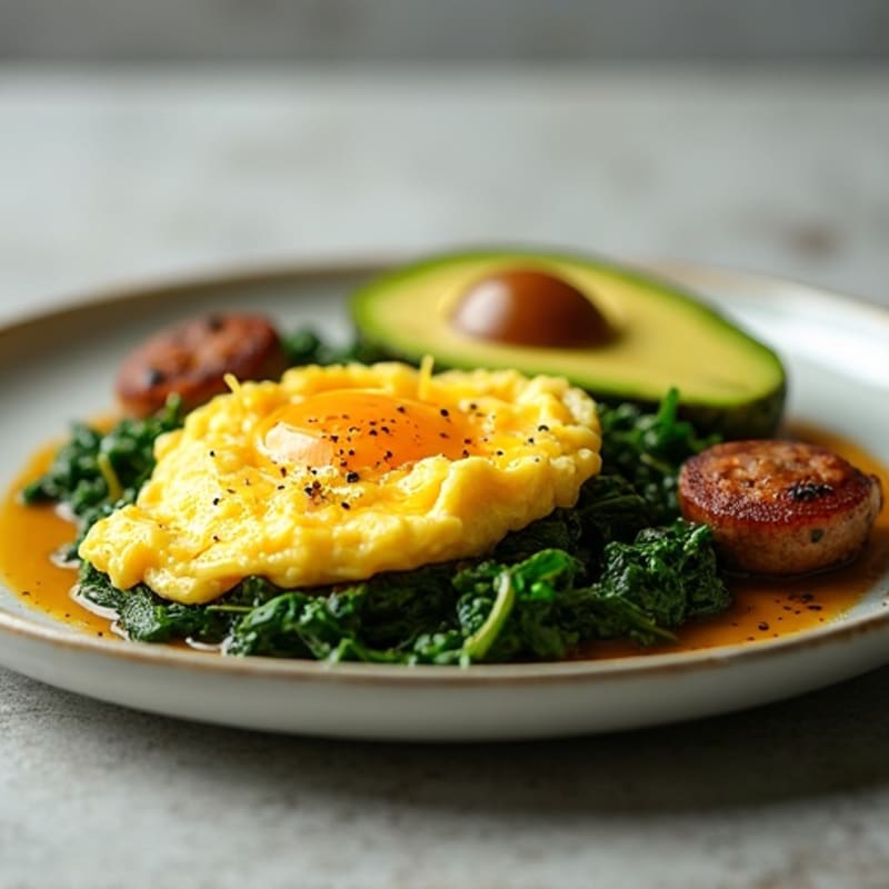 Scrambled Eggs with Spinach and Turkey Sausage