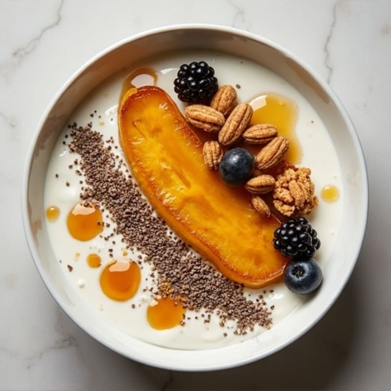 Greek Yogurt Bowl with Roasted Plantains and Chia Seeds
