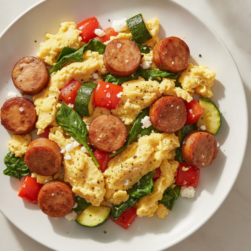 Hearty Scrambled Eggs with Roasted Vegetables