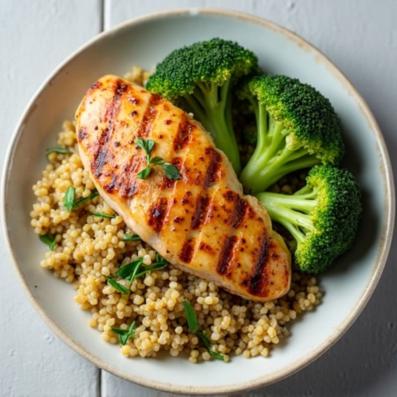 Grilled Chicken Breast with Quinoa and Roasted Broccoli