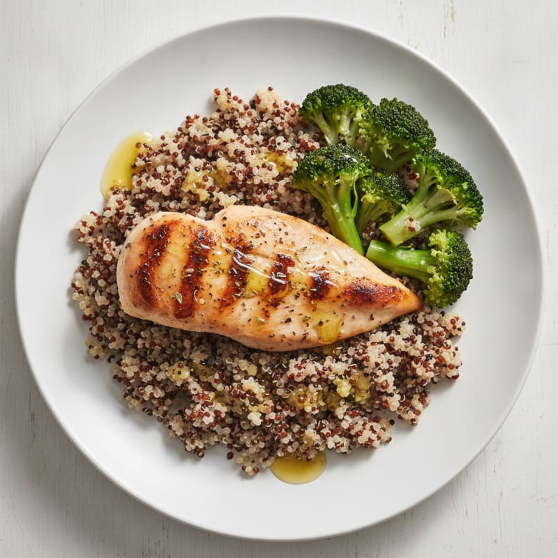 Grilled Chicken Breast with Quinoa and Steamed Broccoli