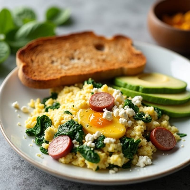 Egg White and Turkey Sausage Scramble with Spinach and Feta