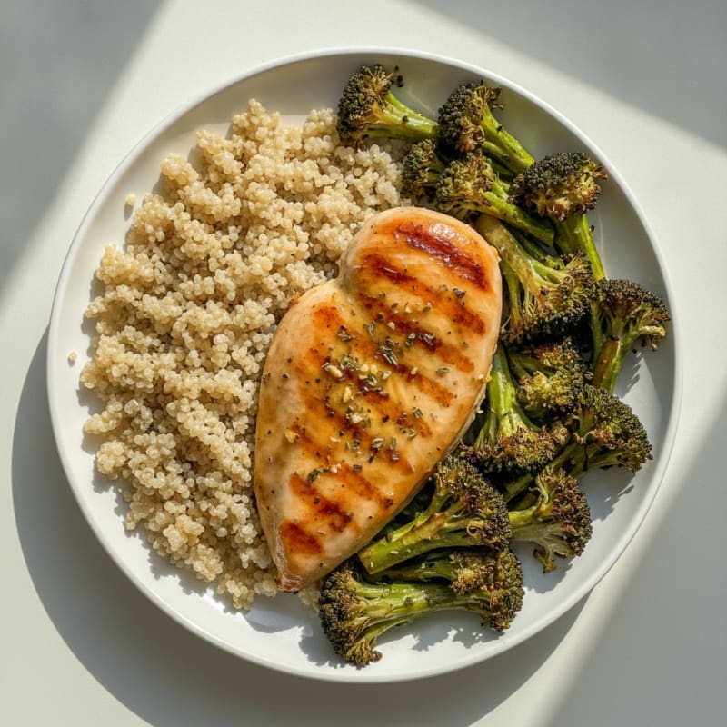 Grilled Chicken Breast with Quinoa and Roasted Broccoli