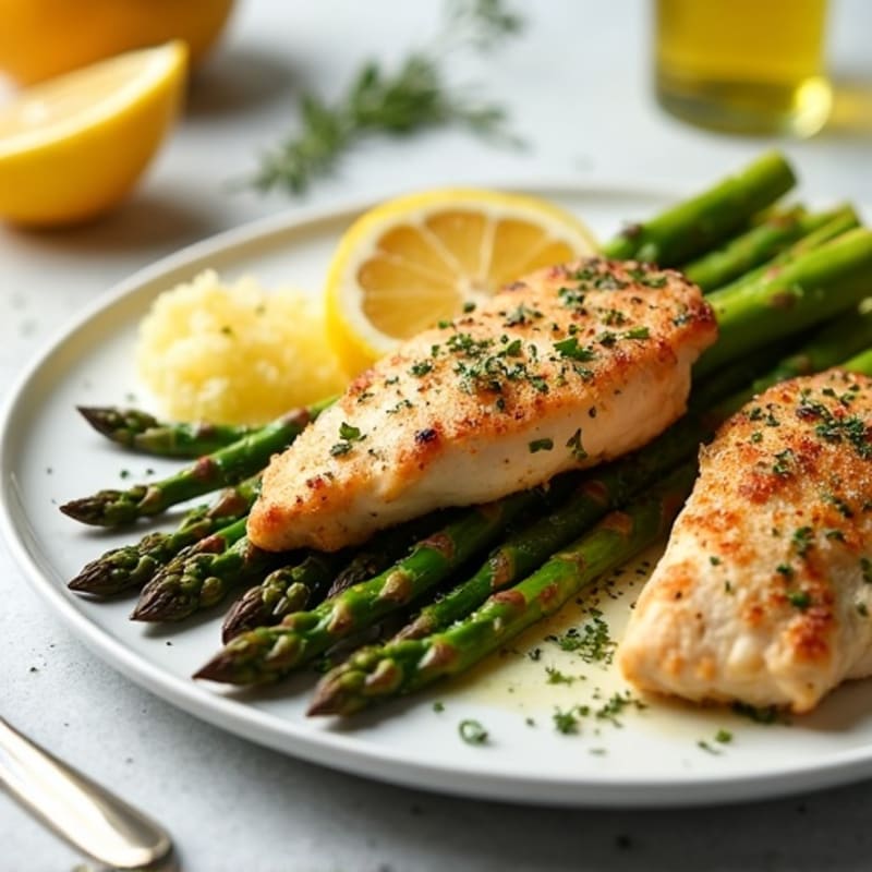 Crispy Lemon Herb-Roasted Chicken with Roasted Asparagus