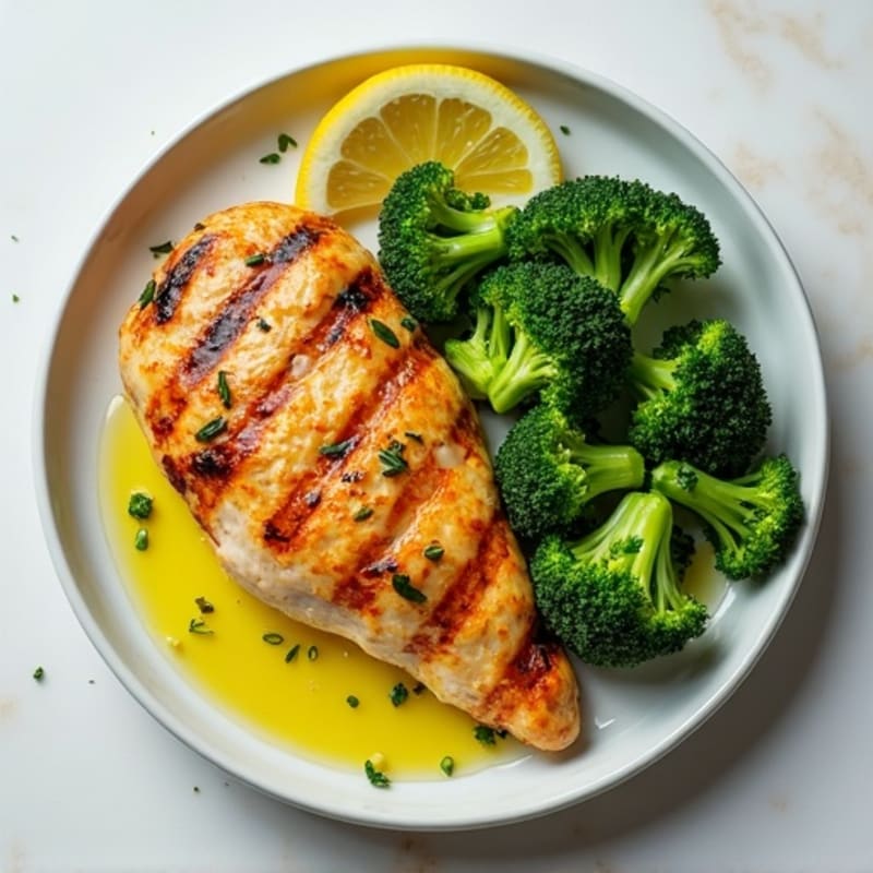 Grilled Chicken Breast with Steamed Broccoli and Lemon
