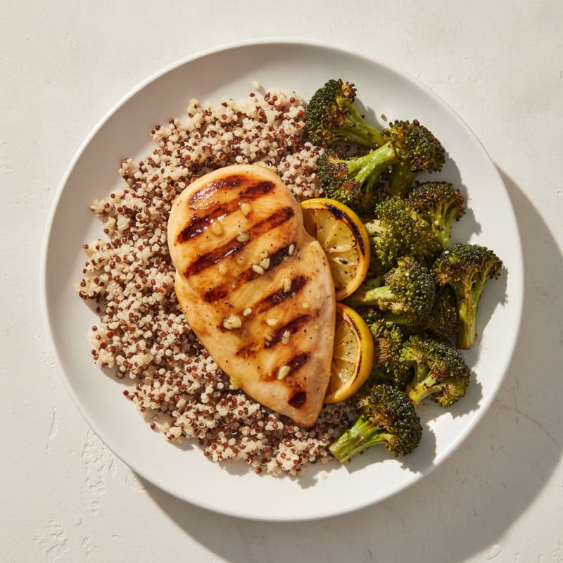 Grilled Chicken Breast with Quinoa and Roasted Broccoli