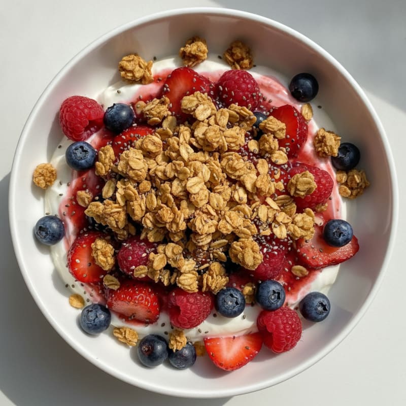 Creamy Greek Yogurt Parfait with Protein Granola and Mixed Berries