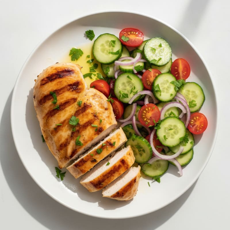 Grilled Chicken Breast with Cucumber Tomato Salad